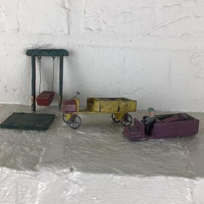 B1176 Two Antique Simon &  Rivollet Buses, 2 German Wooden Cars