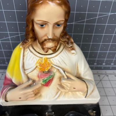 Vintage Plaster Of Jesus, With Secret Hiding Spot for Holy Water