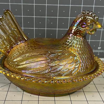 Carnival Glass Chicken Covered Dish