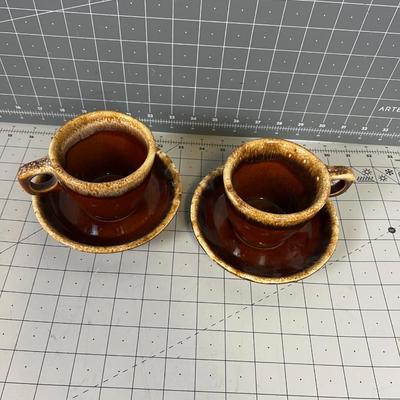 2 Oven Proof Drip Edge Coffee Cup and Saucer 