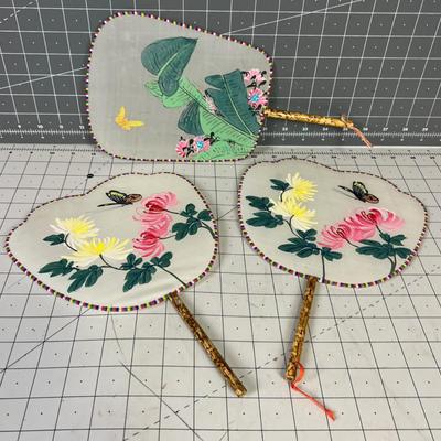 3 Hand Painted Silk Fans with Bamboo Handle (the Real Thing)