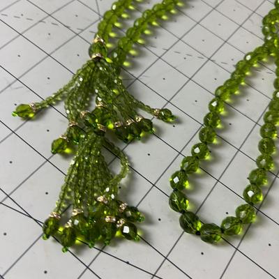 Clear Avocado Green Faceted Glass Beaded / Tassel Ended for Length Control 