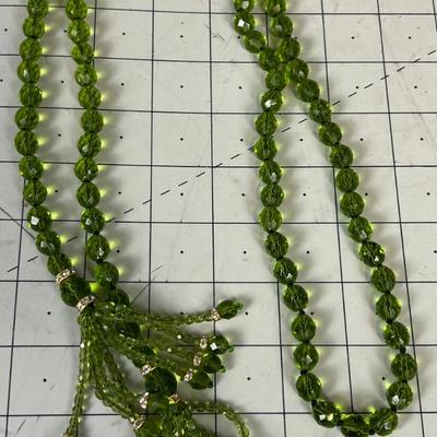 Clear Avocado Green Faceted Glass Beaded / Tassel Ended for Length Control 