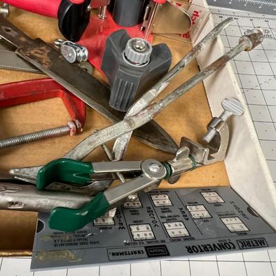 Tray of Tools Clamps Knife etc.