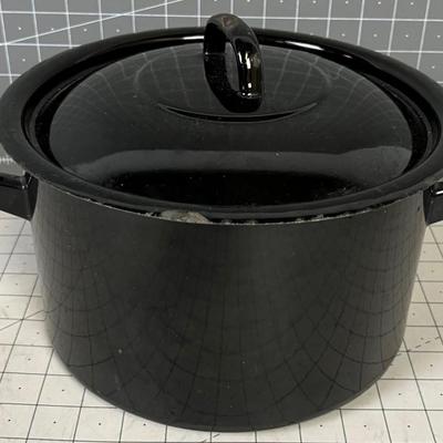 Black with Blue Interior, Enamel Stock Pot With Cast-iron Bottom 