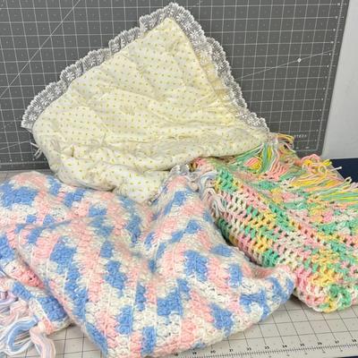 3 Hand Made Baby Blankets 