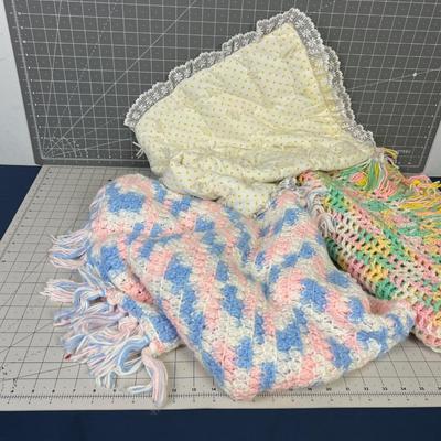 3 Hand Made Baby Blankets 