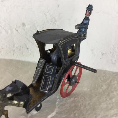 B1179 Rare Meier Handsome Cab Horse Drawn Black Taxi Lithograph German Tin Penny Toy