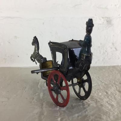 B1179 Rare Meier Handsome Cab Horse Drawn Black Taxi Lithograph German Tin Penny Toy