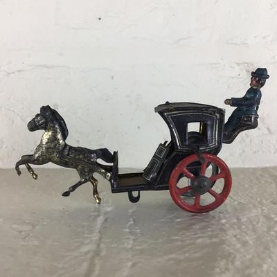 B1179 Rare Meier Handsome Cab Horse Drawn Black Taxi Lithograph German Tin Penny Toy