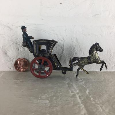 B1179 Rare Meier Handsome Cab Horse Drawn Black Taxi Lithograph German Tin Penny Toy