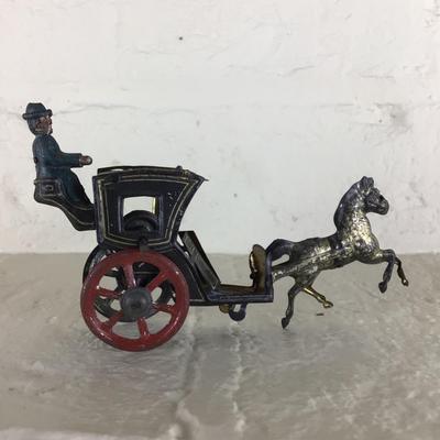 B1179 Rare Meier Handsome Cab Horse Drawn Black Taxi Lithograph German Tin Penny Toy