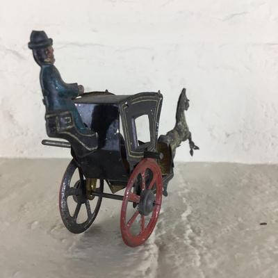B1179 Rare Meier Handsome Cab Horse Drawn Black Taxi Lithograph German Tin Penny Toy