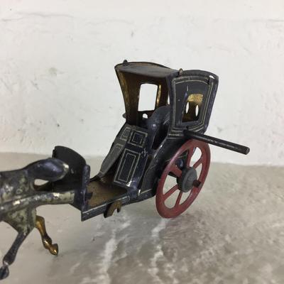 B1180 Rare Meier Horse Drawn Black Cab Taxi Lithograph Tin German Penny Toy