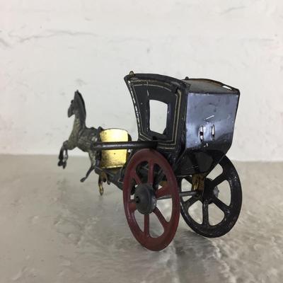 B1180 Rare Meier Horse Drawn Black Cab Taxi Lithograph Tin German Penny Toy