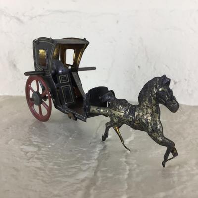B1180 Rare Meier Horse Drawn Black Cab Taxi Lithograph Tin German Penny Toy