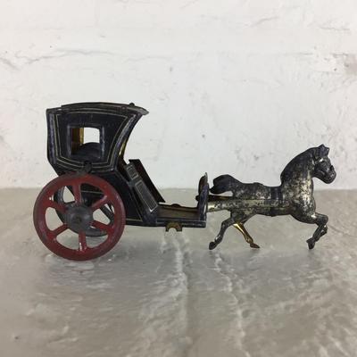 B1180 Rare Meier Horse Drawn Black Cab Taxi Lithograph Tin German Penny Toy