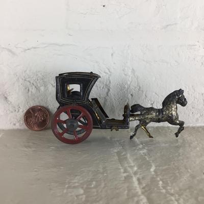 B1180 Rare Meier Horse Drawn Black Cab Taxi Lithograph Tin German Penny Toy