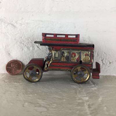 B1181 Rare Meier Lithographed Tin German Bus Penny Toy