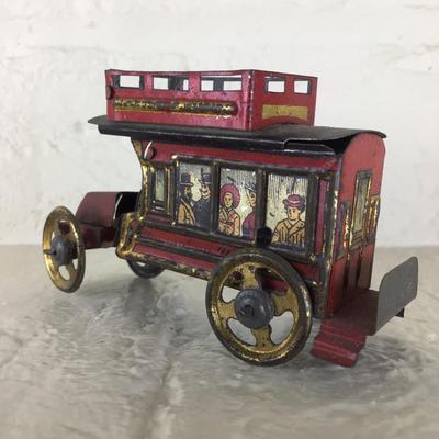 B1182 Rare Meier Red Bus Lithographed German Tin Penny Toy