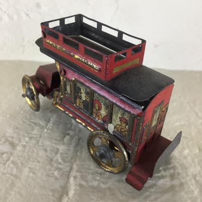 B1182 Rare Meier Red Bus Lithographed German Tin Penny Toy