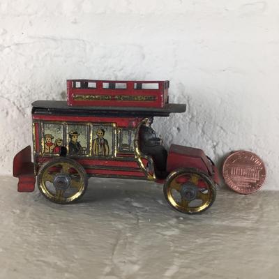 B1182 Rare Meier Red Bus Lithographed German Tin Penny Toy