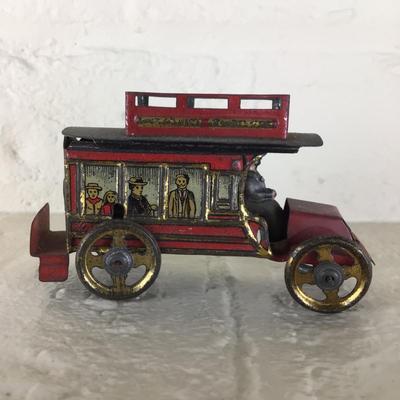 B1182 Rare Meier Red Bus Lithographed German Tin Penny Toy