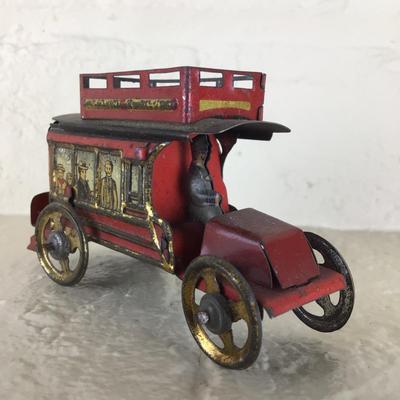 B1182 Rare Meier Red Bus Lithographed German Tin Penny Toy