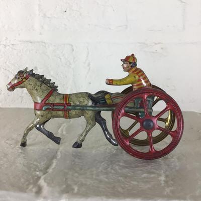 B1184 Rare Meier Harness Racing Jockey Tin Lithographed German Penny Toy