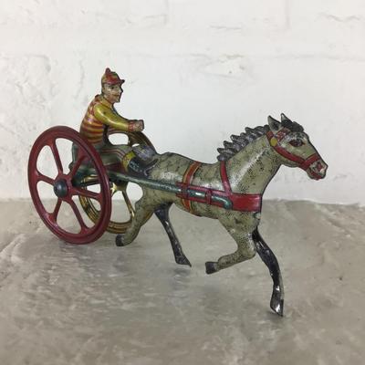 B1184 Rare Meier Harness Racing Jockey Tin Lithographed German Penny Toy