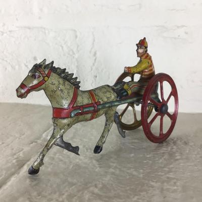 B1184 Rare Meier Harness Racing Jockey Tin Lithographed German Penny Toy
