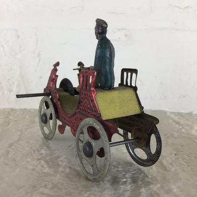 B1185 Rare Meier Tin Lithographed Horseless Carriage Cart German Penny Toy
