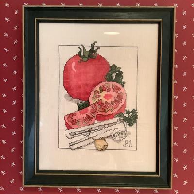 K1189 Set of 5 Vegetable / Wine and Cheese Framed Cross stitch Art