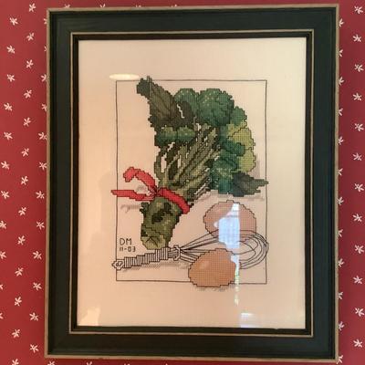 K1189 Set of 5 Vegetable / Wine and Cheese Framed Cross stitch Art