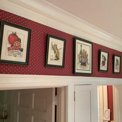 K1189 Set of 5 Vegetable / Wine and Cheese Framed Cross stitch Art