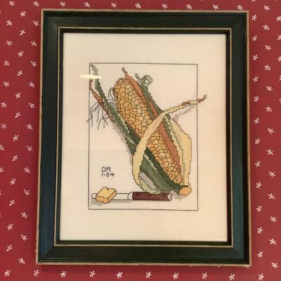 K1189 Set of 5 Vegetable / Wine and Cheese Framed Cross stitch Art
