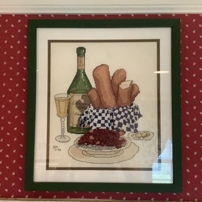 K1189 Set of 5 Vegetable / Wine and Cheese Framed Cross stitch Art