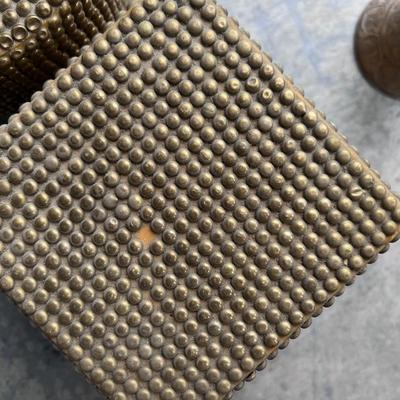 Miscellaneous brass boxes and pourer