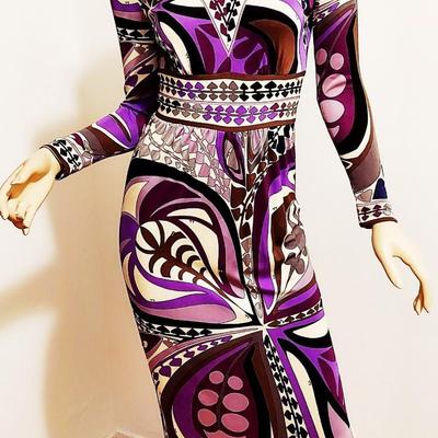 Emilio Pucci Rare 1950's Purple Silk Maxi dress beads & Sequins