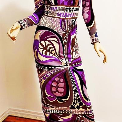 Emilio Pucci Rare 1950's Purple Silk Maxi dress beads & Sequins