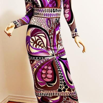 Emilio Pucci Rare 1950's Purple Silk Maxi dress beads & Sequins