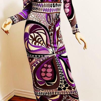 Emilio Pucci Rare 1950's Purple Silk Maxi dress beads & Sequins