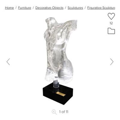 LOT 102   PAOLO PASTICCI LUCITE NUDE FEMALE TORSO SCULPTURE ITALY AS IS no base
