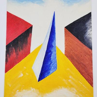 ABSTRACT ACRYLIC PAINTING ON CANVAS PANEL SIGNED