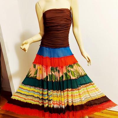Maxi Crinkle  Silk Layered Patchwork Color Block Strapless dress Fluid