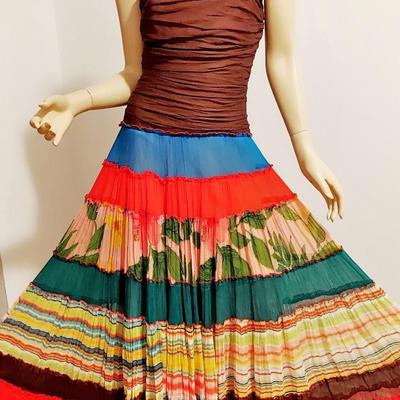 Maxi Crinkle  Silk Layered Patchwork Color Block Strapless dress Fluid