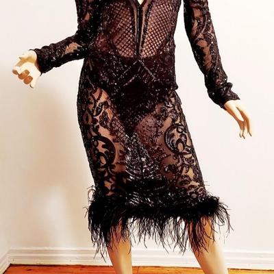Ostrich Feathers Semi Sheer Embellished dress Cashmere Design