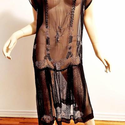 Antique Beaded Layering silk 1920s Flapper dress