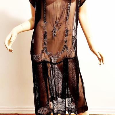Antique Beaded Layering silk 1920s Flapper dress