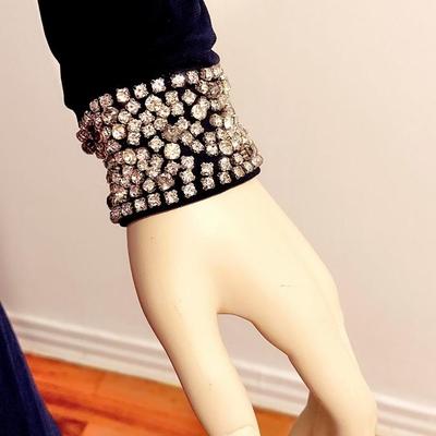 Grecian Draped  Embellished Maxi Blue Gown Crstals & Rhinestone Belt